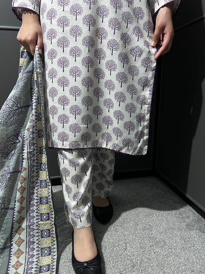 3 Pc Floral Printed Linen Suit With  Dupatta