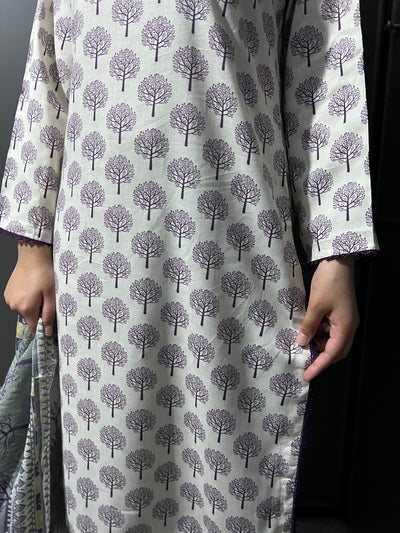 3 Pc Floral Printed Linen Suit With  Dupatta