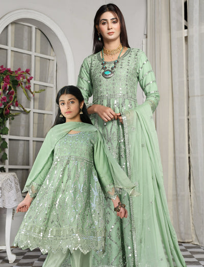 Mother & Daughter Ready to wear 3 Piece Embroidered Chiffon Maxi Dress PISTA D-202