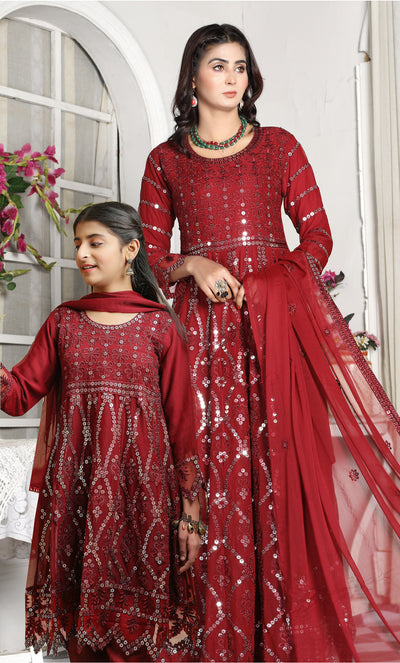 Mother & Daughter Ready to Wear Chiffon Maxi Dress MAROON D-201