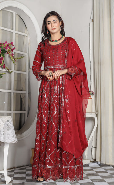 Mother & Daughter Ready to Wear Chiffon Maxi Dress MAROON D-201