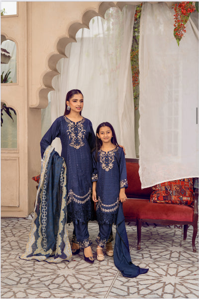 BLUE  MARIA B INSPIRED Mother & Daughter Ready to Wear Viscose Collection