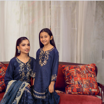 BLUE  MARIA B INSPIRED Mother & Daughter Ready to Wear Viscose Collection