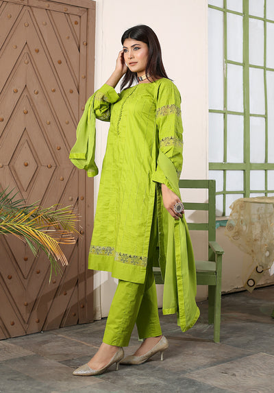 3-PIECE CAMBRIC LAWN  STITCHED SUIT GREEN -D 862
