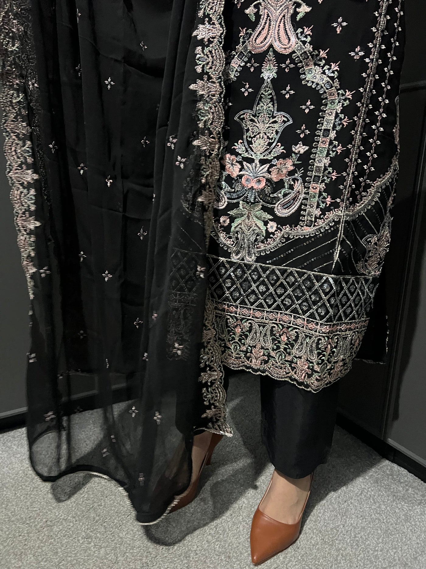 Black 3Pc Embroidered Chiffon Collection With Embroidered Chiffon Dupatta