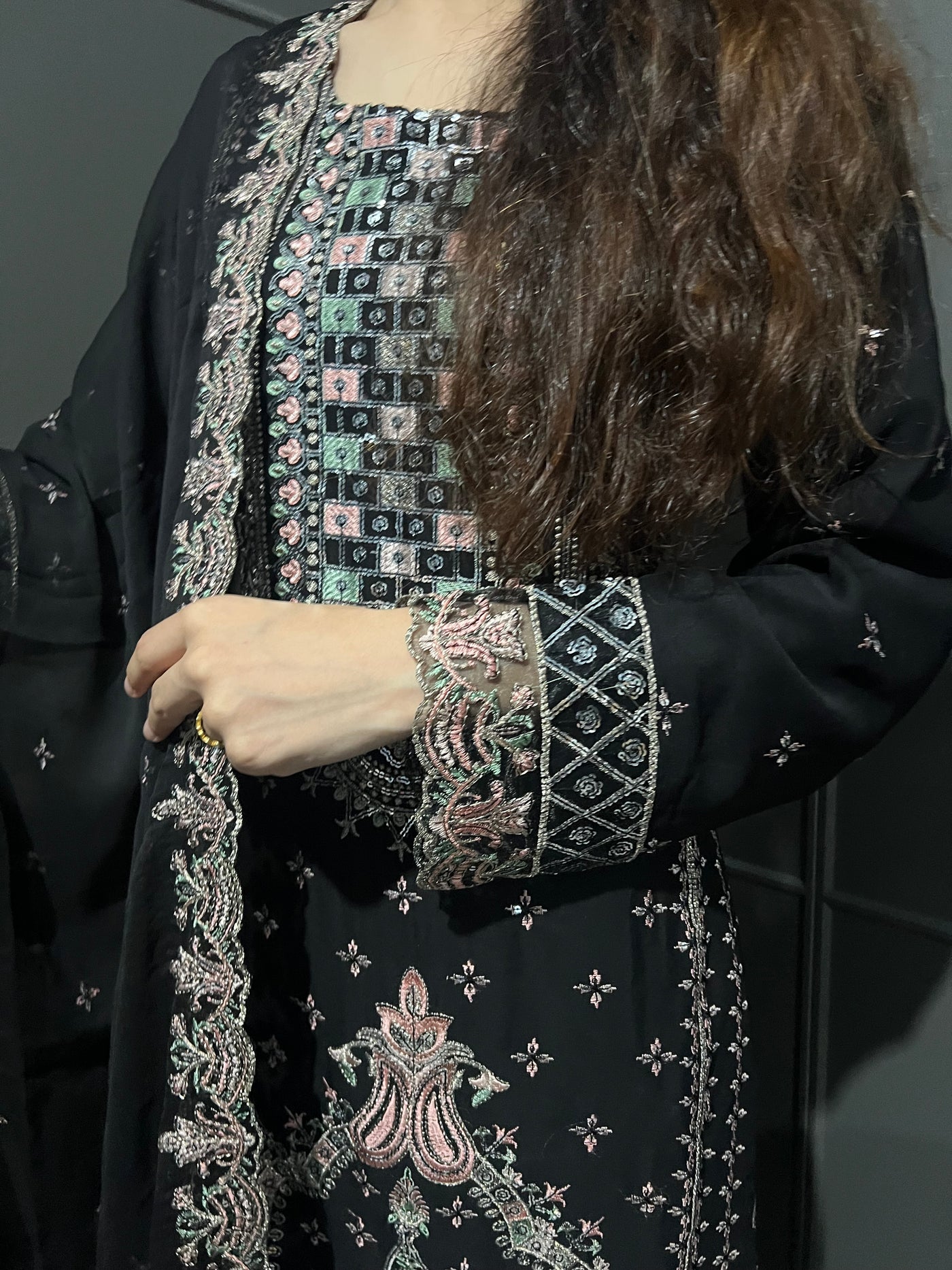 Black 3Pc Embroidered Chiffon Collection With Embroidered Chiffon Dupatta
