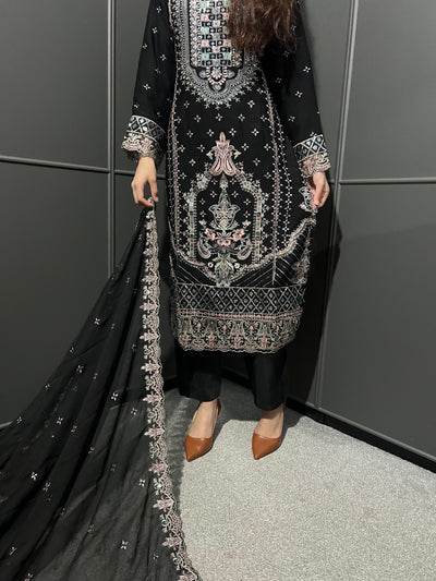 Black 3Pc Embroidered Chiffon Collection With Embroidered Chiffon Dupatta