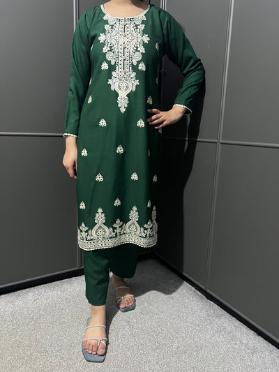 D-11 Embroidered  2 Piece Winter Dhanak  Outfit