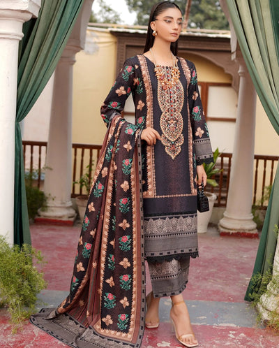 MS-4052- 3 Piece Embroidered Winter Khaddar Suit