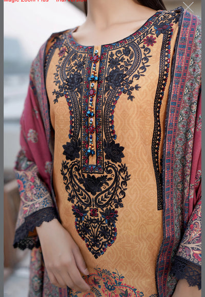 MS-4049- 3 Piece Embroidered Winter Khaddar Suit