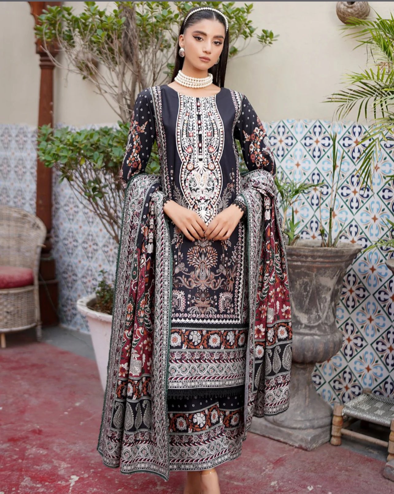 MS-4043- 3 Piece Embroidered Winter Khaddar Suit