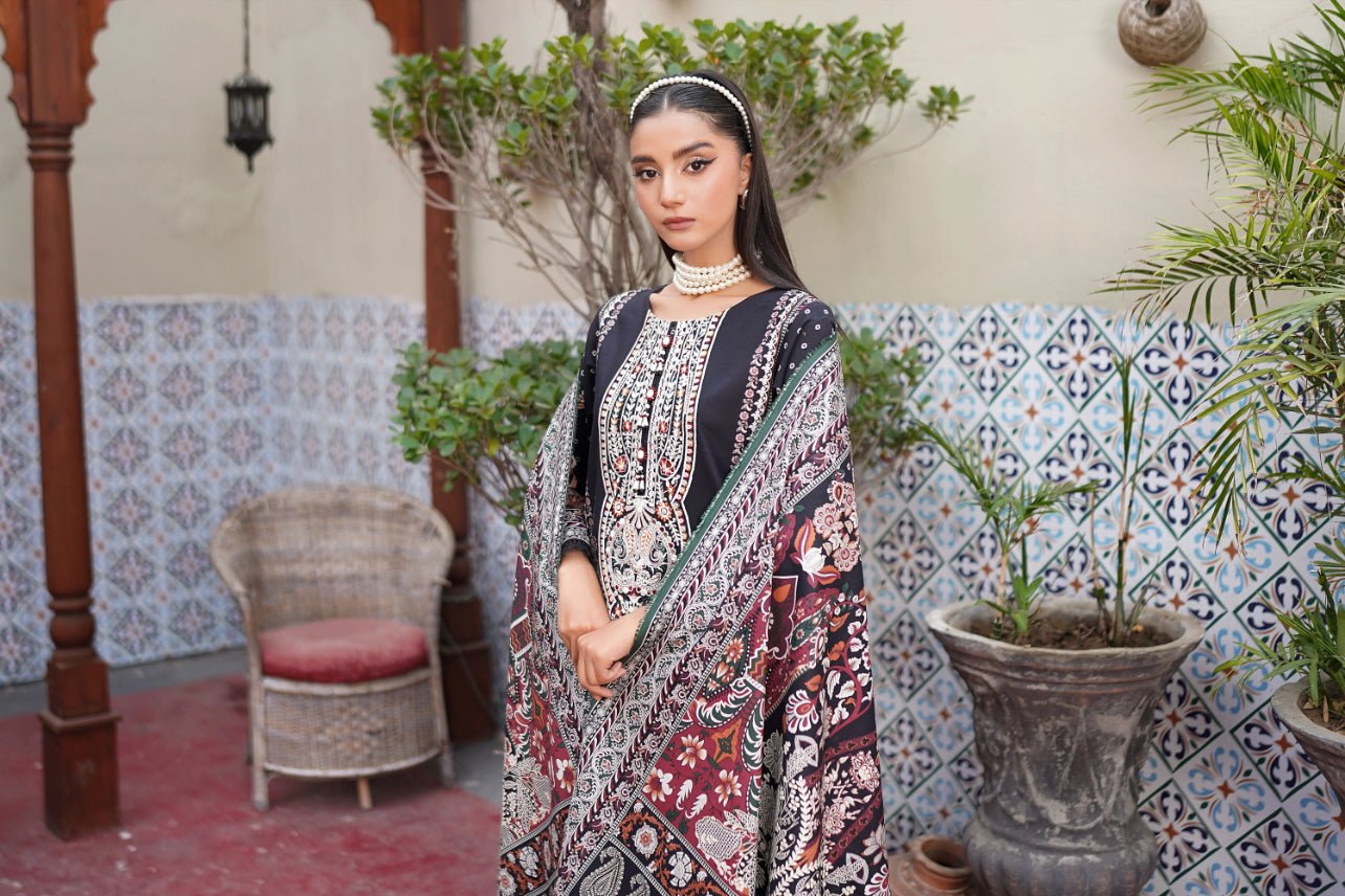 MS-4043- 3 Piece Embroidered Winter Khaddar Suit