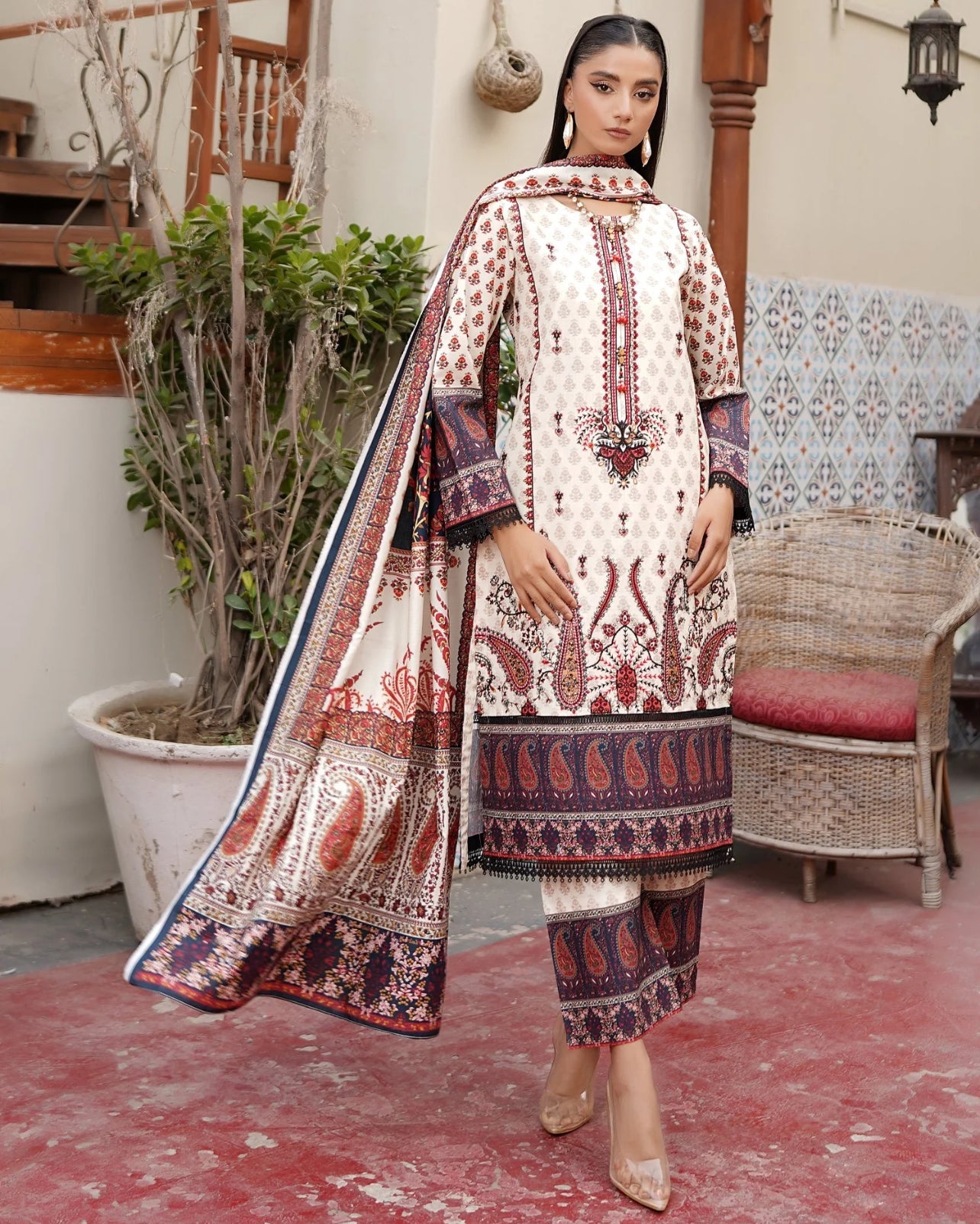 MS-4046- 3 Piece Embroidered Winter Khaddar Suit