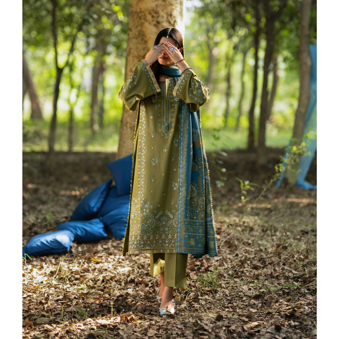 Mint Green Embroidered Dhanak | with Pashmina Shawl Winter| Collection by Casuallite