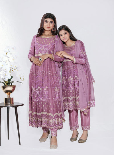Mother & Daughter Ready to Wear Chiffon Maxi Dress DUSTY PINK D-216| Shop Pakistani Dresses