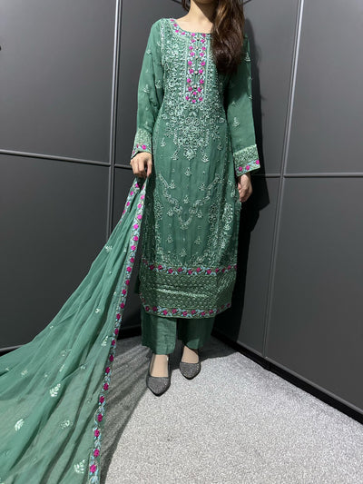 Pista 3Pc Embroidered Chiffon Collection With Embroidered Chiffon Dupatta