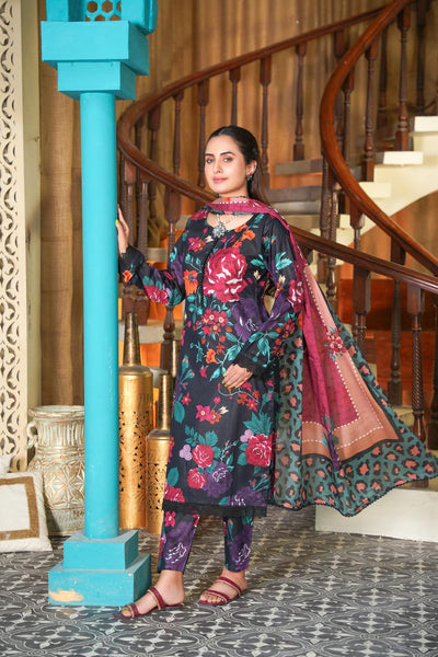 3 Pc Floral Printed Designer Lawn Suit With Lawn Dupatta  IJ-9