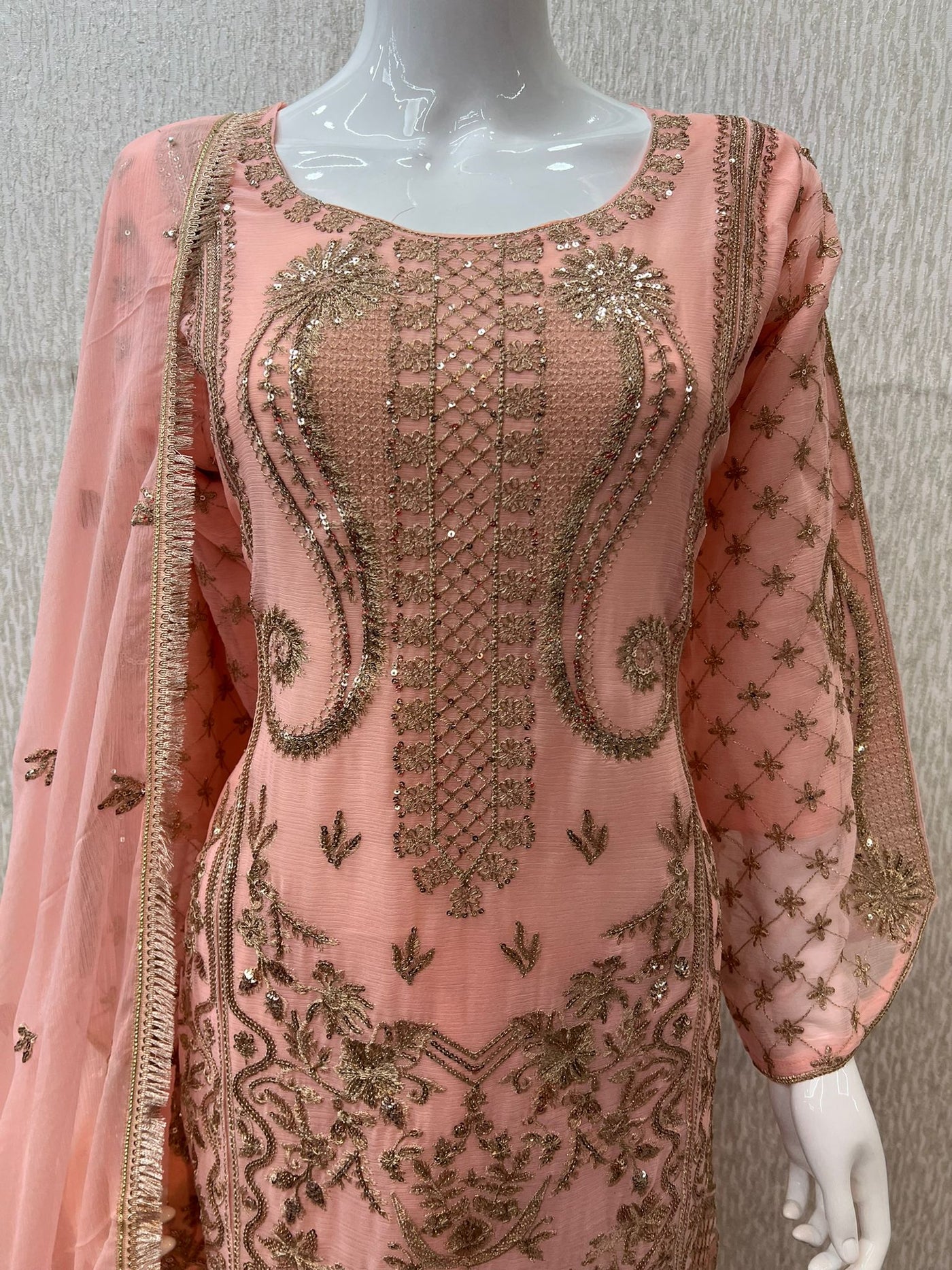 Luxury Festive Chiffon Gharara  Collection Peach S-11