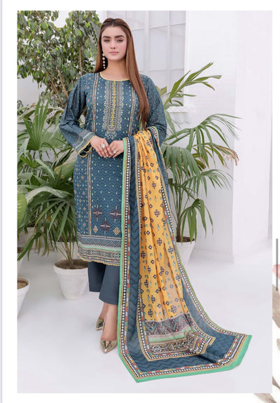 3PC PRINTED READYMADE SUIT  WITH LAWN DUPATTA | Buy Latest Ladies 3 Piece Suits in different sizes and colors designed for women and girls exclusively from Mahham Collection. We have a huge collection of Pakistani Suits | Image 1 of 4