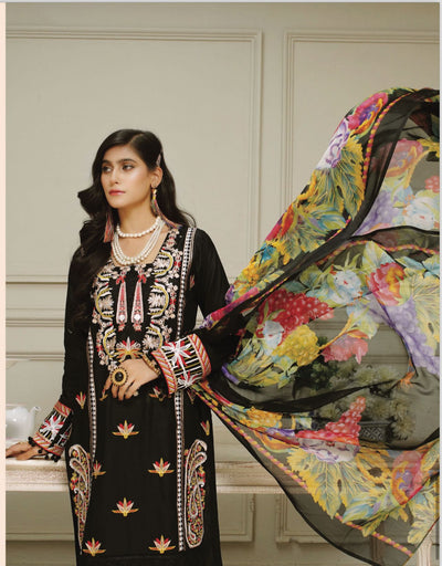 3 Piece Embroidered Lawn With Bamber Chiffon Dupatta D-05