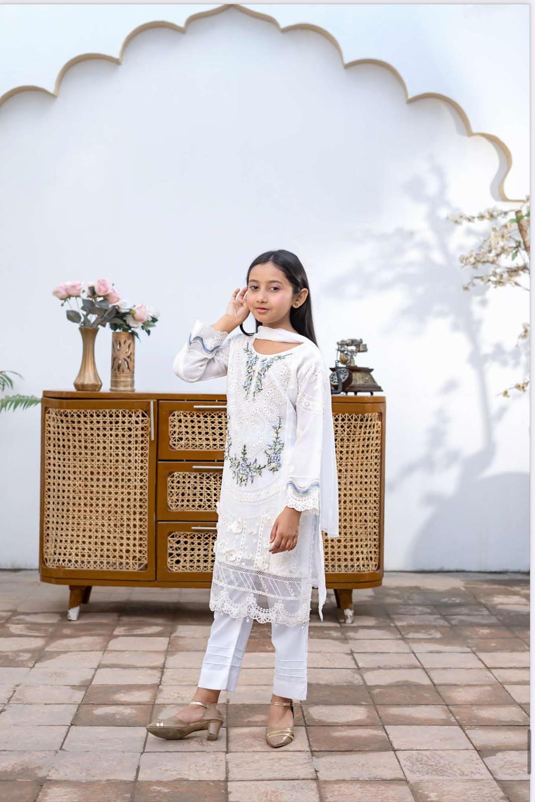 White - MARIA B INSPIRED Mother & Daughter Ready to Wear Chiffon Collection