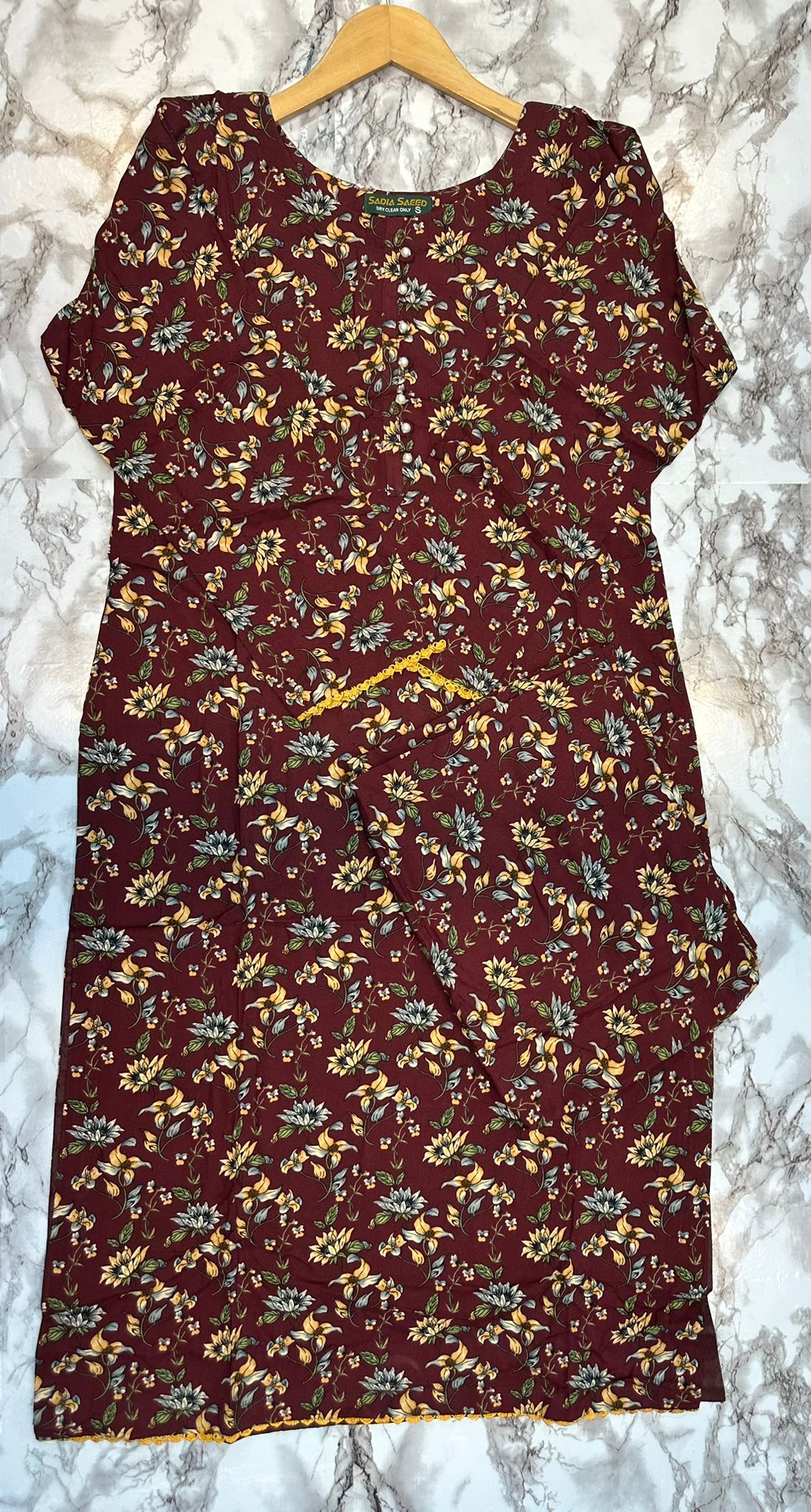 Floral Printed Stone Linen Suit - Trouser 2 Pc Set