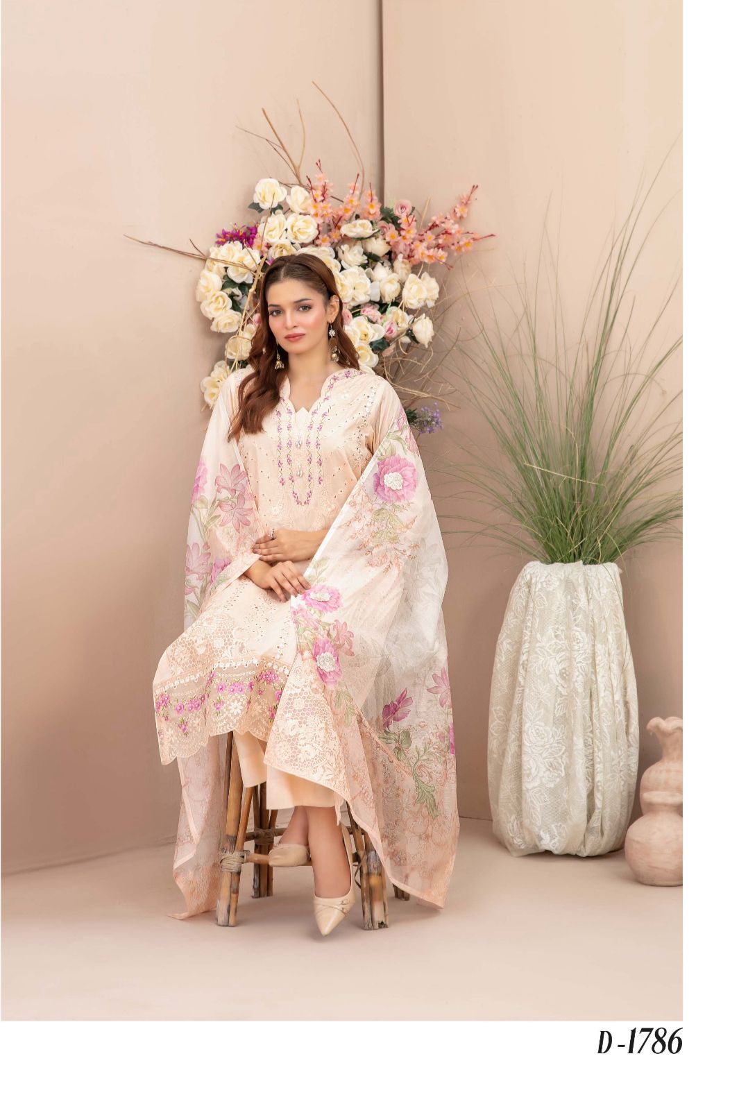 D-1786 - Ferisha 3 Piece Semi-Stitched Collection By Tawakkal Fabrics