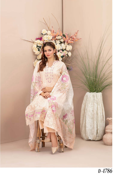 D-1786 - Ferisha 3 Piece Semi-Stitched Collection By Tawakkal Fabrics
