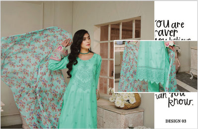 3 Piece Embroidered Lawn With Bamber Chiffon Dupatta D-03