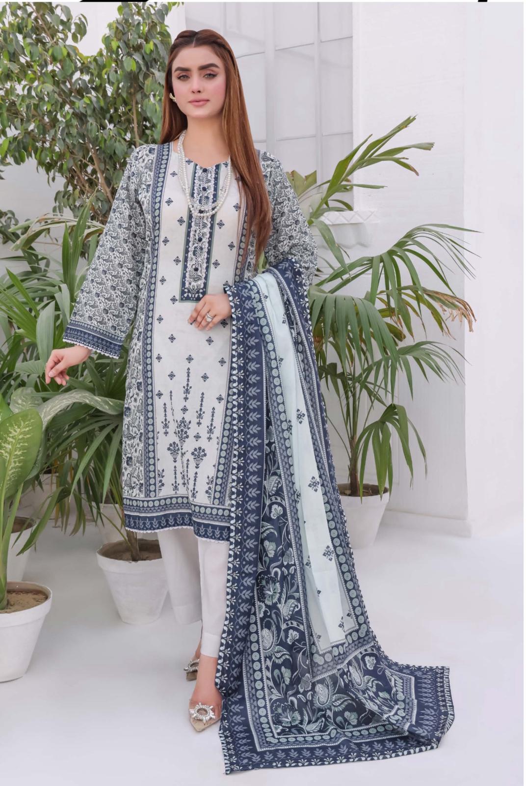 3PC PRINTED READYMADE SUIT  WITH LAWN DUPATTA | Looking for Amazing Ladies 3 Piece Suits, Mahham Collection has the solution to your search for all types of Pakistani Dresses | mage 1 of 3