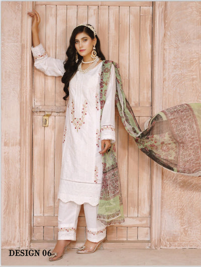 3 Piece Embroidered Lawn With Bamber Chiffon Dupatta D-06