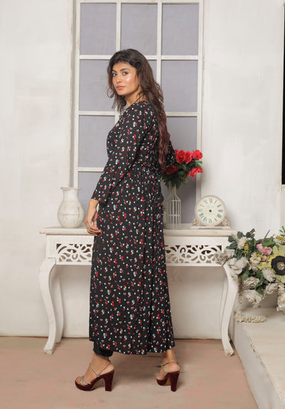 1 Pc Printed  Linen Maxi Dress D-1412