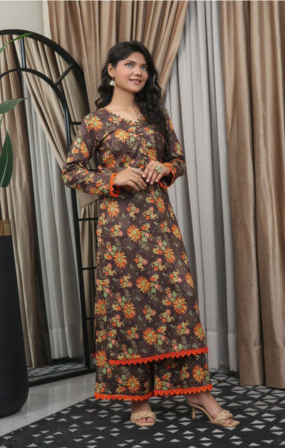 Floral Printed Premium Lawn Plazzo Suit Co-Ords Set IJ-48