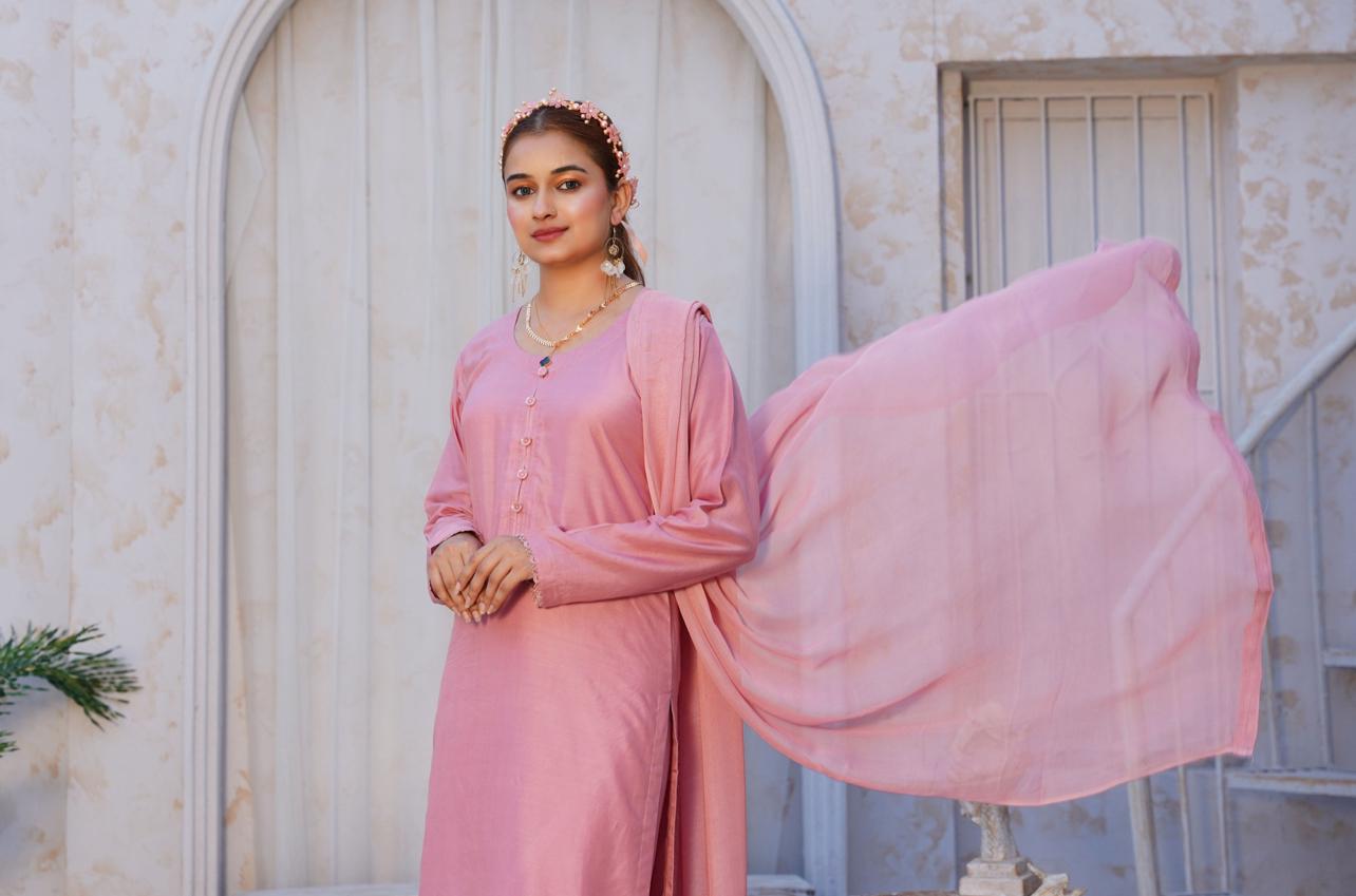 3 PIECE PLAIN LINEN READY TO WEAR TROUSER SUIT PINK