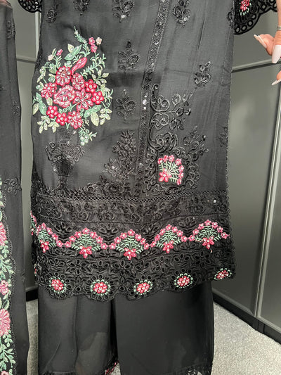 3Pc Plazzo Embroidered Chiffon Collection With Embroidered Chiffon Dupatta