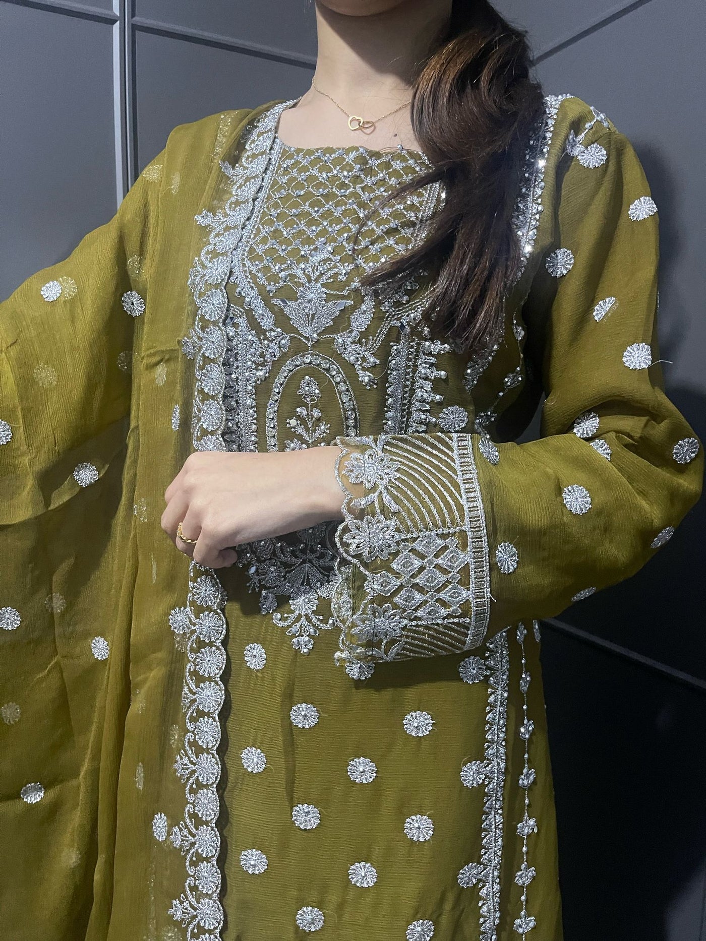 OLIVE GREEN - Mahham Luxury Chiffon Gharara Collection