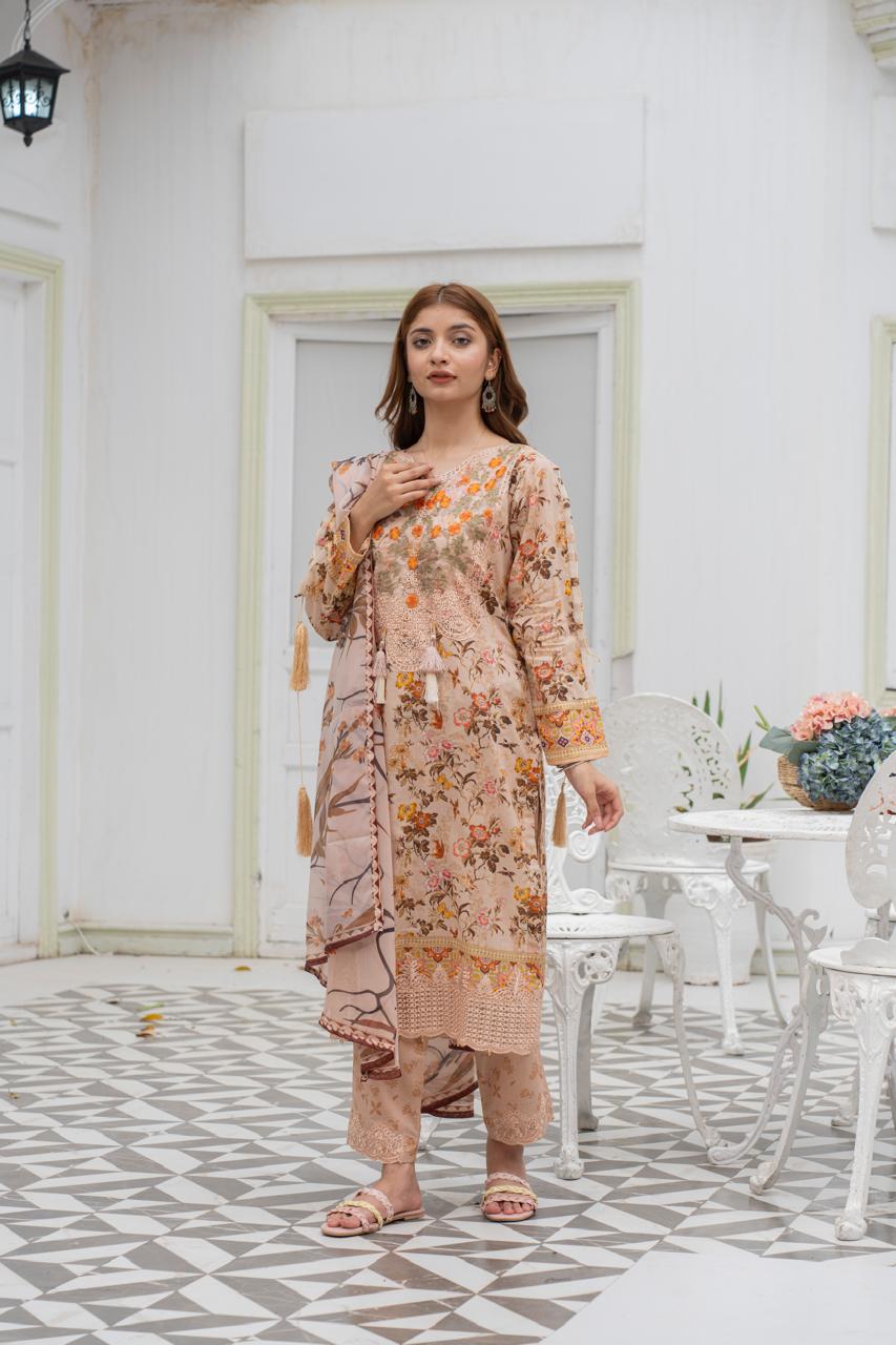 DESIGNER EMBROIDERED LAWN WITH  PRINTED SILK DUPATTA SO-08