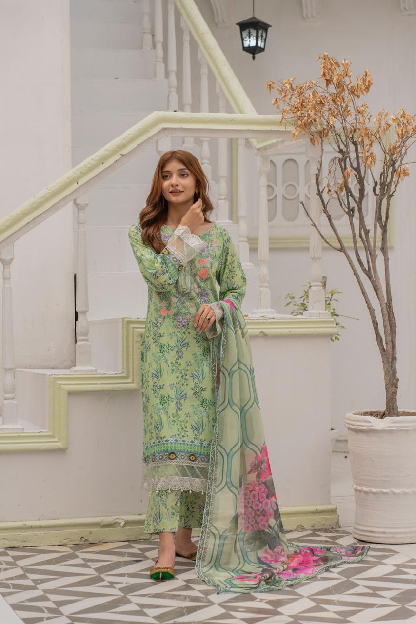 DESIGNER EMBROIDERED LAWN WITH  PRINTED SILK DUPATTA SO-04