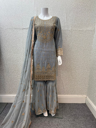 Luxury Festive Chiffon Gharara  Collection Gray S-14