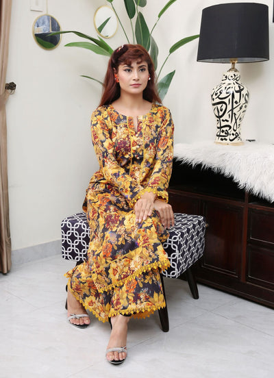 Floral Printed Premium Lawn Plazzo Suit Co-Ords Set IJ-46