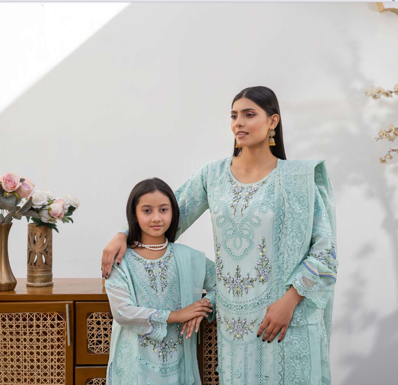 Mint- MARIA B INSPIRED Mother & Daughter Ready to Wear Chiffon Collection