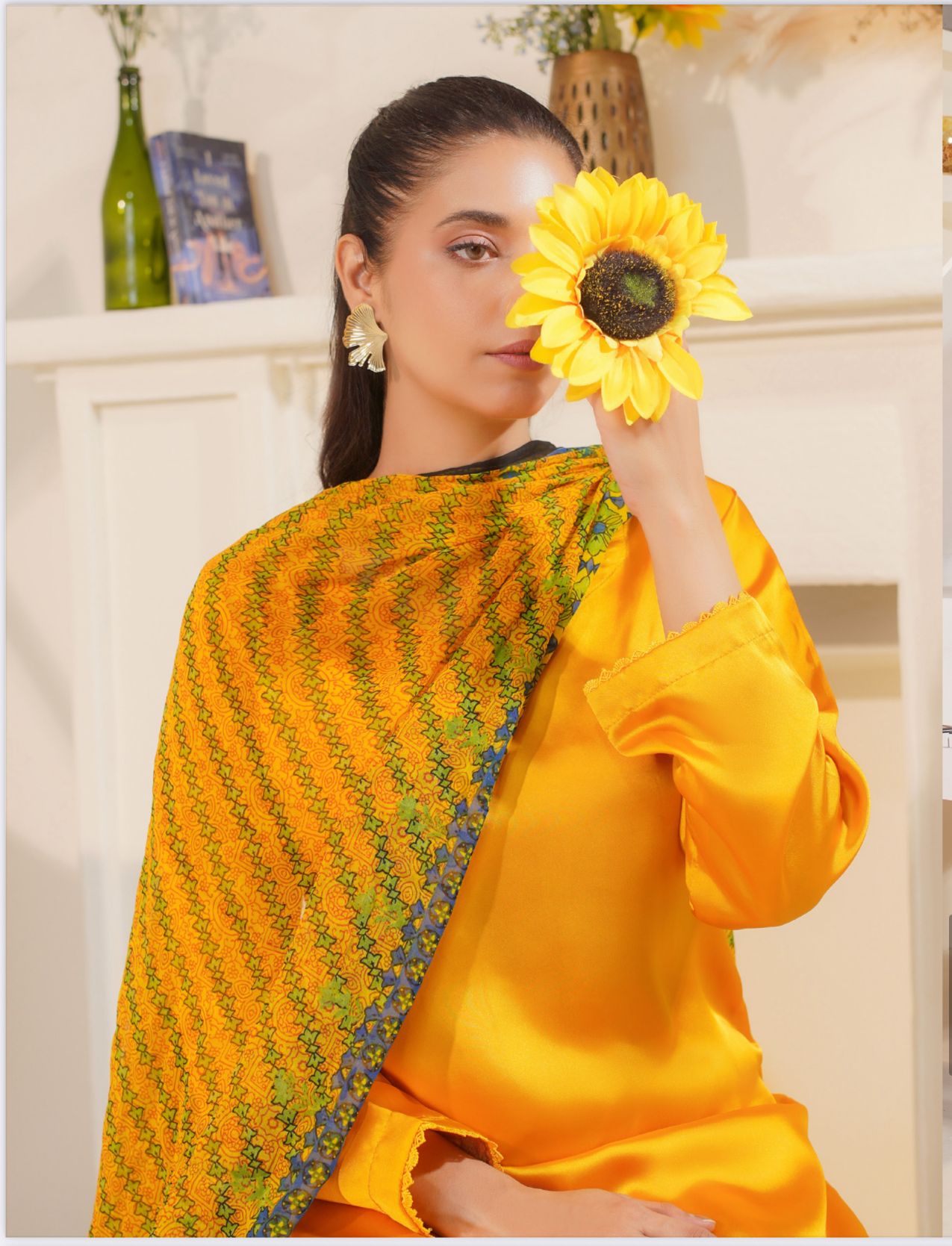 FARSHI SHALWAR Plain Silk 3 Piece Outfit With Printed Chiffon | Design Number four | Buy Pakistani Suits | Image 5 of 5