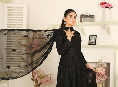 Mother & Daughter Ready to Wear Chiffon Maxi Dress Black D-306| Shop Pakistani Dresses