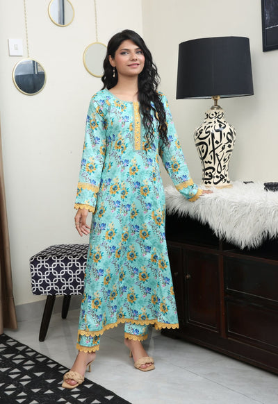 Floral Printed Premium Lawn Frock Co-Ords Set IJ-40