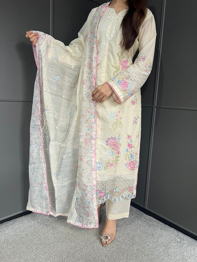 Raj Bari  Embroidered | Lawn Designer Suit With | Embroidered Dupatta