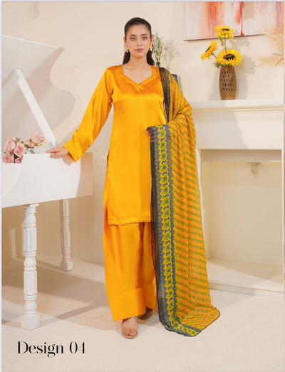 FARSHI SHALWAR Plain Silk 3 Piece Outfit With Printed Chiffon | Design Number four | Buy Pakistani Suits | Image 1 of 5