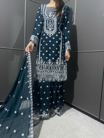 TEAL - Mahham Luxury Chiffon Gharara Collection