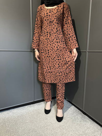 Floral Printed Stone Linen Suit - Trouser 2 Pc Set