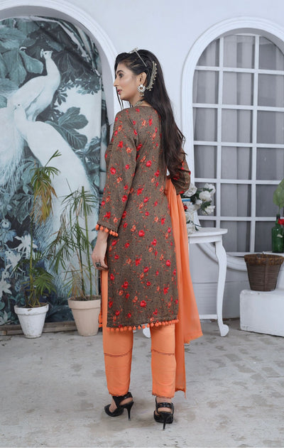 3 PIECE PRINTED  LINEN SUIT WITH CHIFFON DUPTTA