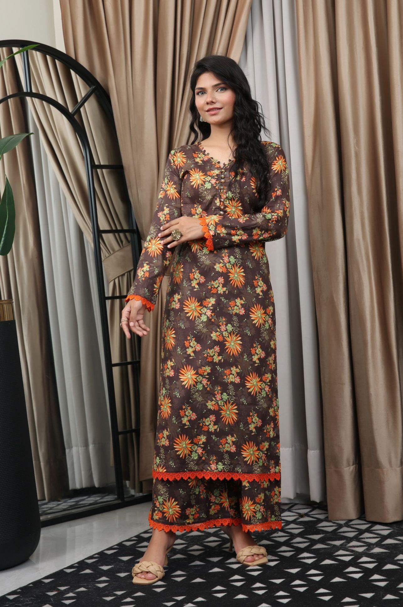 Floral Printed Premium Linen Plazzo Suit Co-Ords Set IJ-48